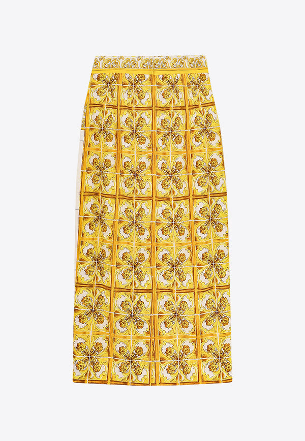Dolce & Gabbana Majolica Print Silk Charmeuse Skirt Yellow F4CVPTHPABW_HG3TN