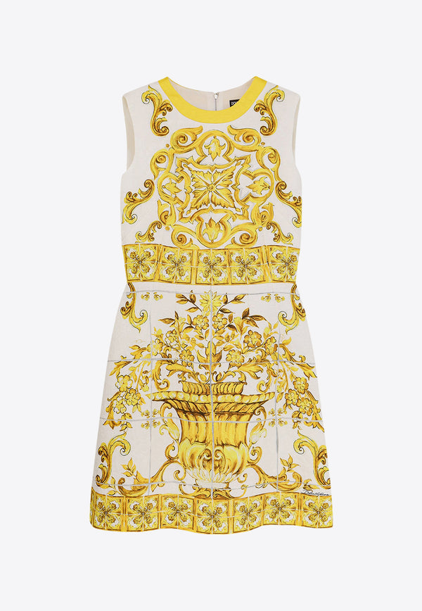 Dolce & Gabbana Majolica Print Brocade Mini Dress Yellow F68A8TFPTAH_HG3TN