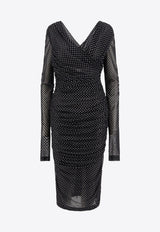 Dolce & Gabbana Polka Dots Tulle Draped Midi Dress Black F6JIYTFSRP1_HN56W