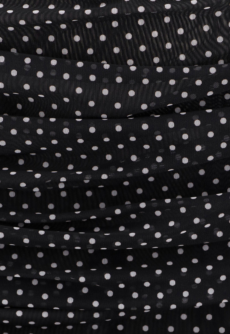 Dolce & Gabbana Polka Dots Tulle Draped Midi Dress Black F6JIYTFSRP1_HN56W