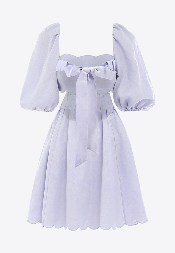 Zimmermann Halliday Puff-Sleeved Scalloped Mini Dress Lilac 1082DSS241_LIL