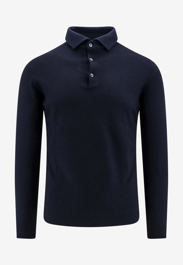 Loro Piana Long-Sleeved Cashmere Polo T-shirt Blue FAF8291_W000