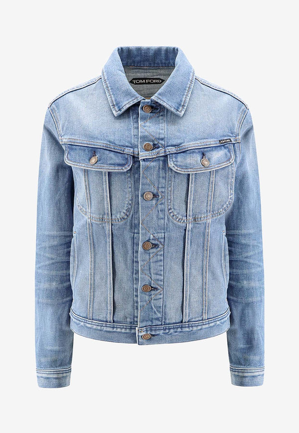 Tom Ford Logo Patch Denim Jacket Blue DJI001DMC049F24_HB414