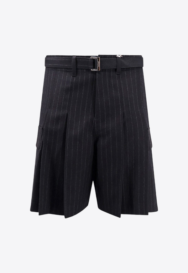 Sacai Pinstripe Pleat-Front Mini Shorts Black 2403481M_001