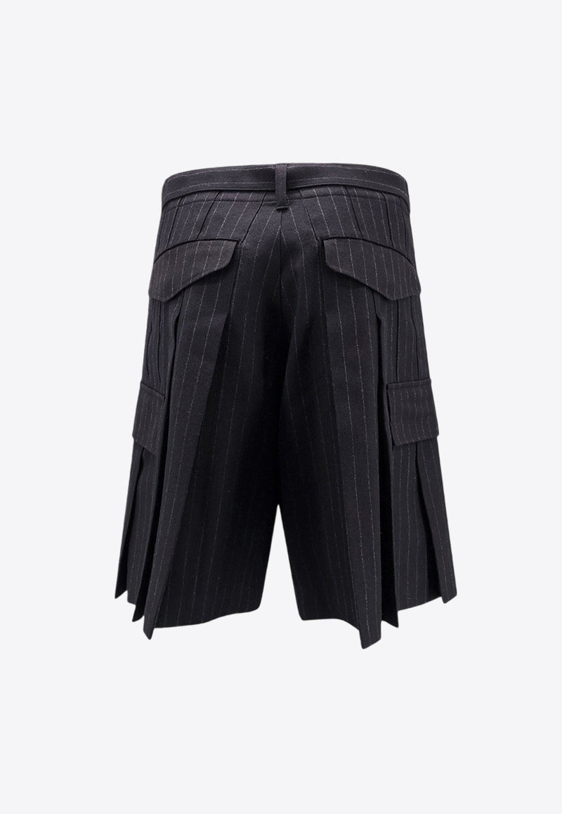 Sacai Pinstripe Pleat-Front Mini Shorts Black 2403481M_001