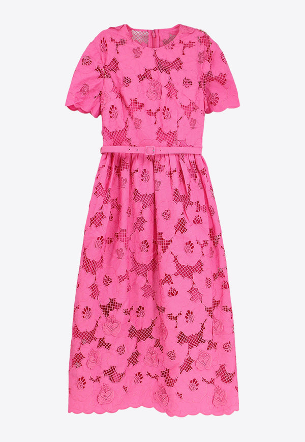 Self-Portrait Embroidered Belted Midi Dress Pink PF24089MA_PINK