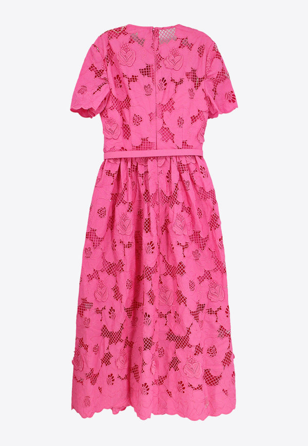 Self-Portrait Embroidered Belted Midi Dress Pink PF24089MA_PINK