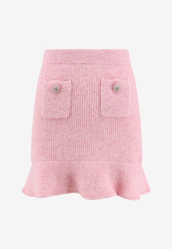 Self-Portrait Flounce-Hem Rib Knit Mini Skirt Pink PF24146SK_PINK