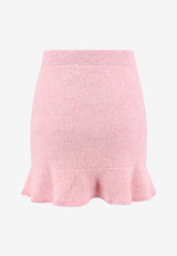 Self-Portrait Flounce-Hem Rib Knit Mini Skirt Pink PF24146SK_PINK