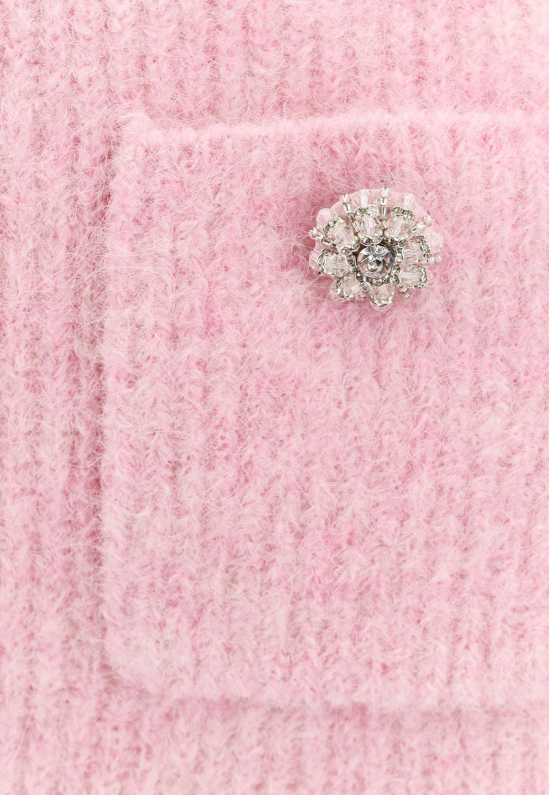 Self-Portrait Flounce-Hem Rib Knit Mini Skirt Pink PF24146SK_PINK