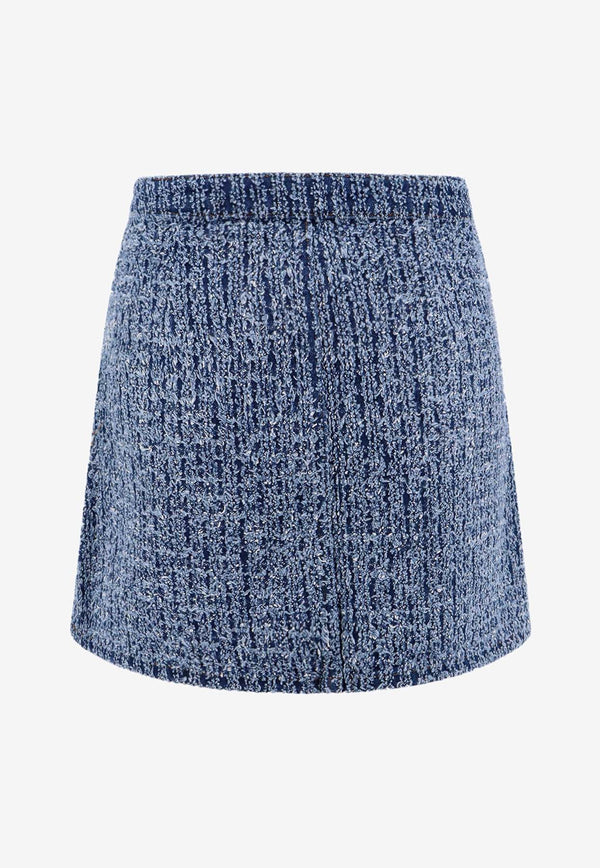 Self-Portrait Textured Denim A-line Mini Skirt Blue PF24826SK_BLUE