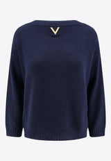 Valentino V Detail Cashmere Sweater Blue 5B3KC58B8NW_598