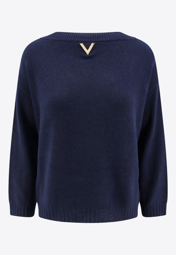 Valentino V Detail Cashmere Sweater Blue 5B3KC58B8NW_598