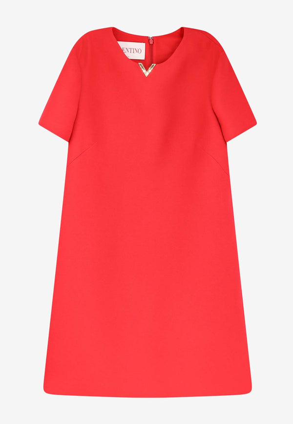 Valentino V Detail Wool Silk Dress  Red 5B3VA7U01CF_157