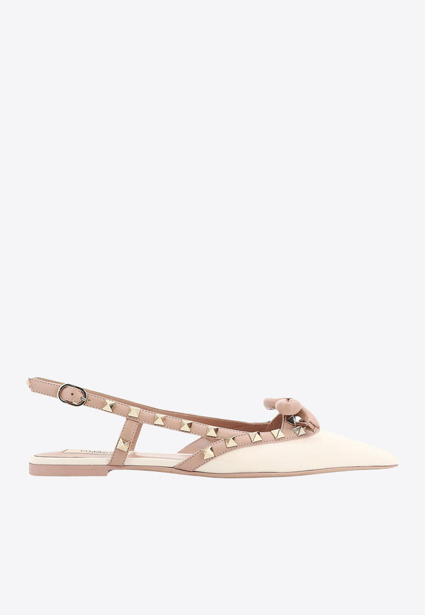 Valentino Rockstud Bow Slingback Flats in Patent Leather Beige 5W2S0IQ2TZE_C34