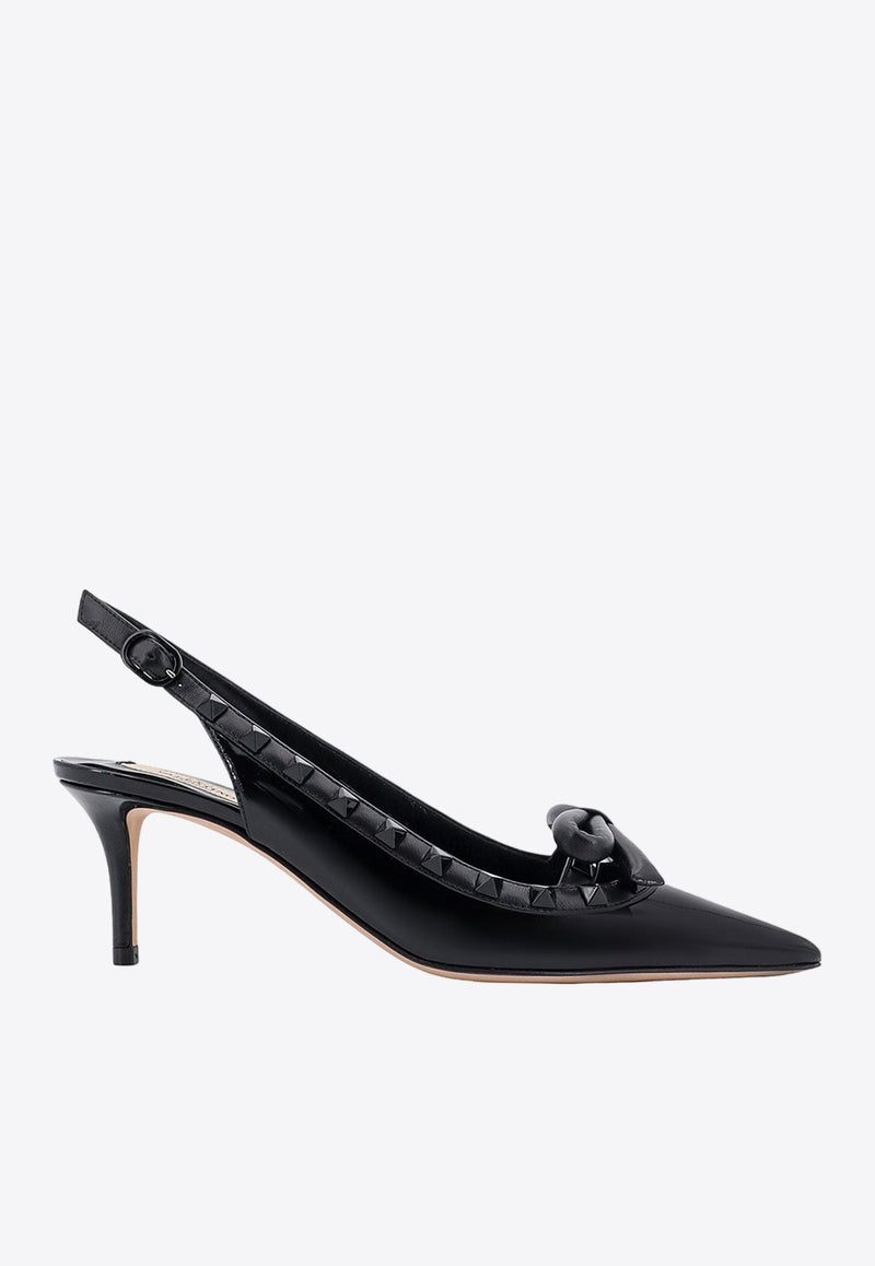 Valentino Rockstud Bow 60 Slingback Pumps in Patent Leather Black 5W2S0IB8IXH_0NO