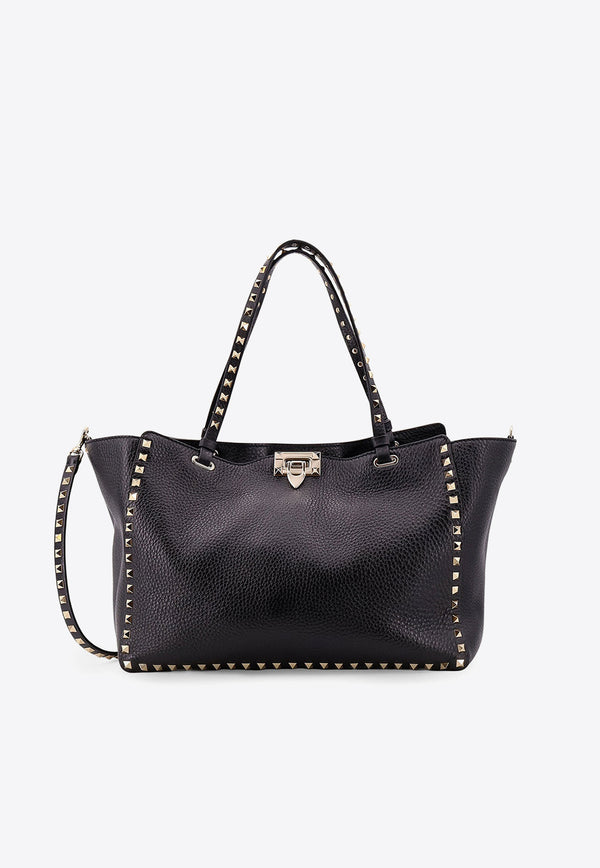 Valentino Medium Rockstud Tote Bag in Hammered Leather Black 5W2B0970VSF_0NO