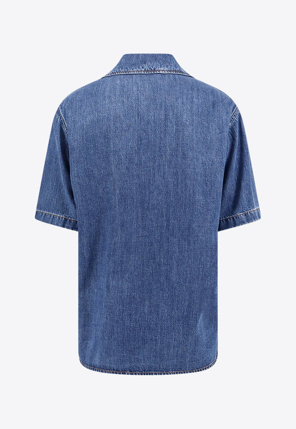 Valentino Iconic V Detail Denim Shirt Blue 5V3DB03BAA3_558