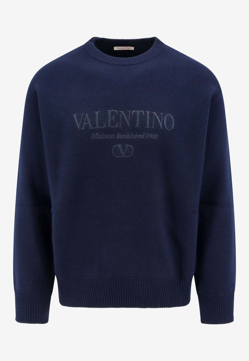 Valentino Embroidered Logo Wool Sweater Blue 5V3KC30AACF_598