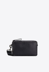 Valentino Rockstud Grained Leather Messenger Bag Black 5Y2B0704CWB_0NO