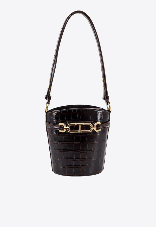 Tom Ford Whitney Croc-Embossed Leather Bucket Bag Dark Brown L1817LCL395X_1B087