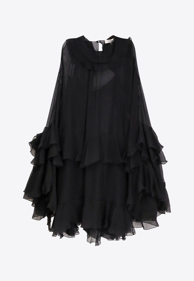 Chloé Ruffled Chiffon Mini Dress Black 24ARO52001_001