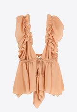 Chloé Draped Silk V-neck Top Pink 24AHT41002_26W