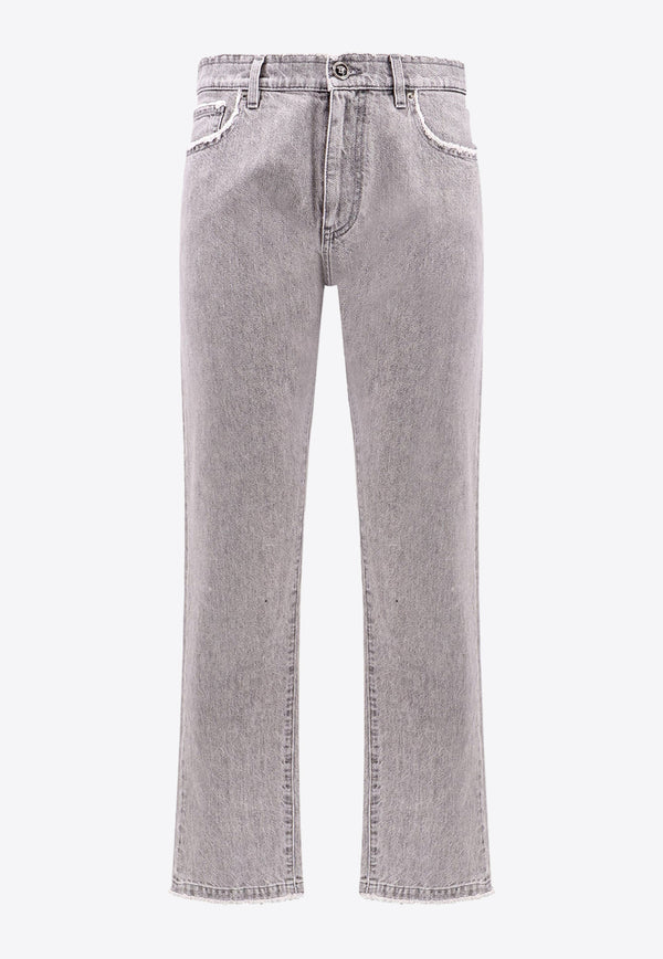 Versace Straight-Leg Frayed Jeans Gray 10161061A11098_1D280