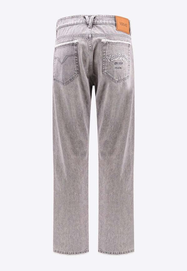 Versace Straight-Leg Frayed Jeans Gray 10161061A11098_1D280