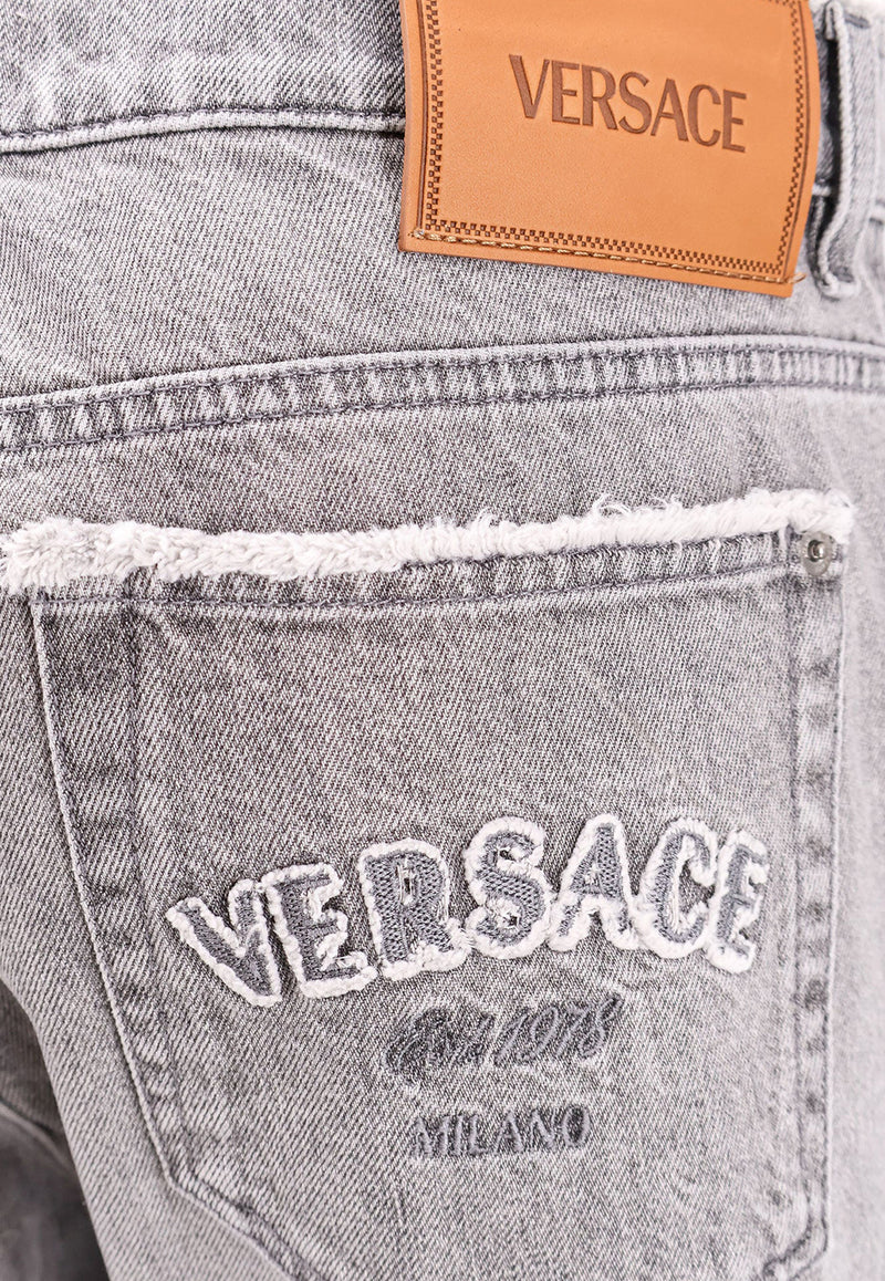 Versace Straight-Leg Frayed Jeans Gray 10161061A11098_1D280