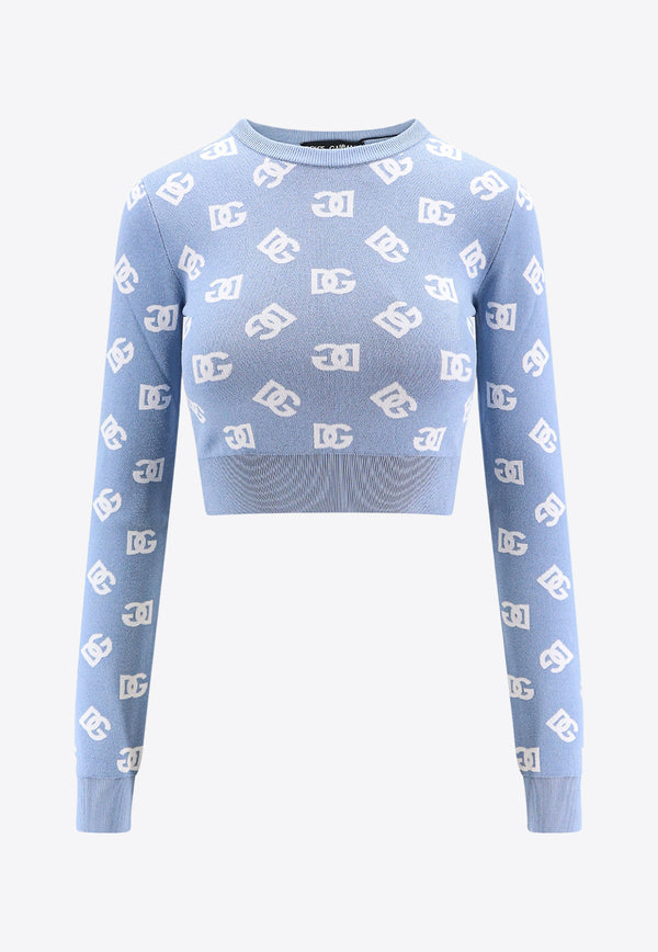 Dolce & Gabbana DG Logo Jacquard Cropped Sweater Light Blue FXI12TJFMGT_B0143