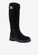 Dolce & Gabbana DG Logo Knee-High Suede Boots Black CU1141AS915_80999