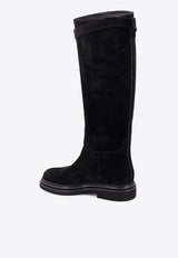 Dolce & Gabbana DG Logo Knee-High Suede Boots Black CU1141AS915_80999