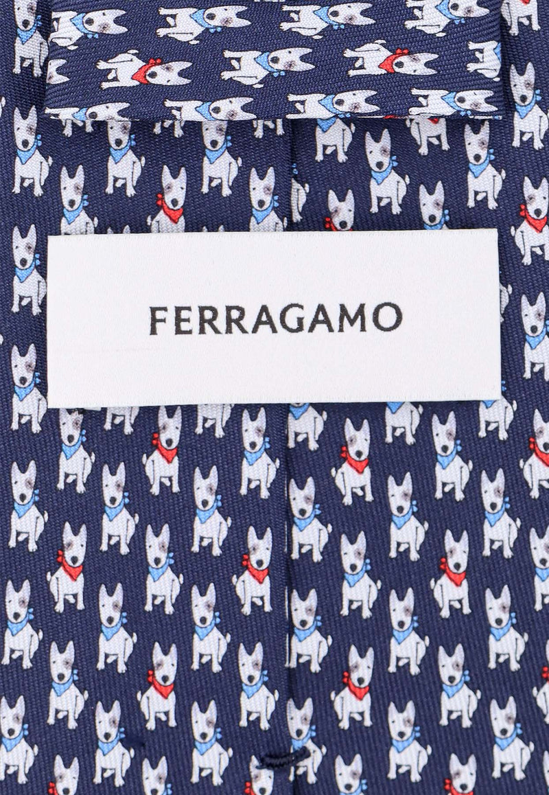 Salvatore Ferragamo All-Over Terrier Print Silk Tie Blue 350983774004_BLUSCURO