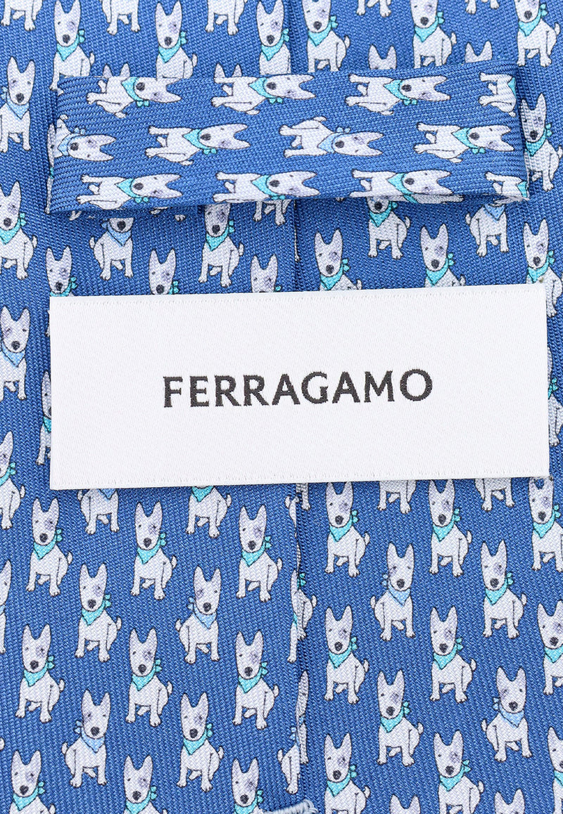 Salvatore Ferragamo Terrier Print Silk Tie Blue 350983774005_NAVY