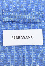 Salvatore Ferragamo Gancini Print Silk Tie Blue 350997774228_MARINE