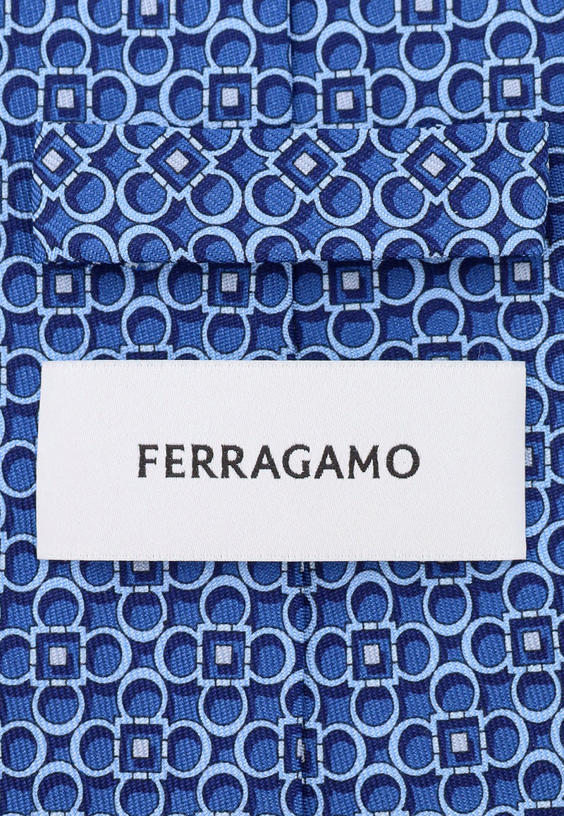 Salvatore Ferragamo Gancini Print Silk Tie Blue 351082774371_MARINE