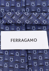 Salvatore Ferragamo Gancini Monogram Jacquard Silk Tie Blue 351184776594_BLU