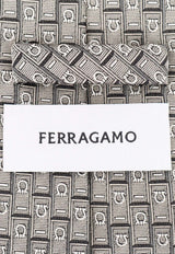Salvatore Ferragamo Gancini Monogram Jacquard Silk Tie Gray 351184776598_BEIGE