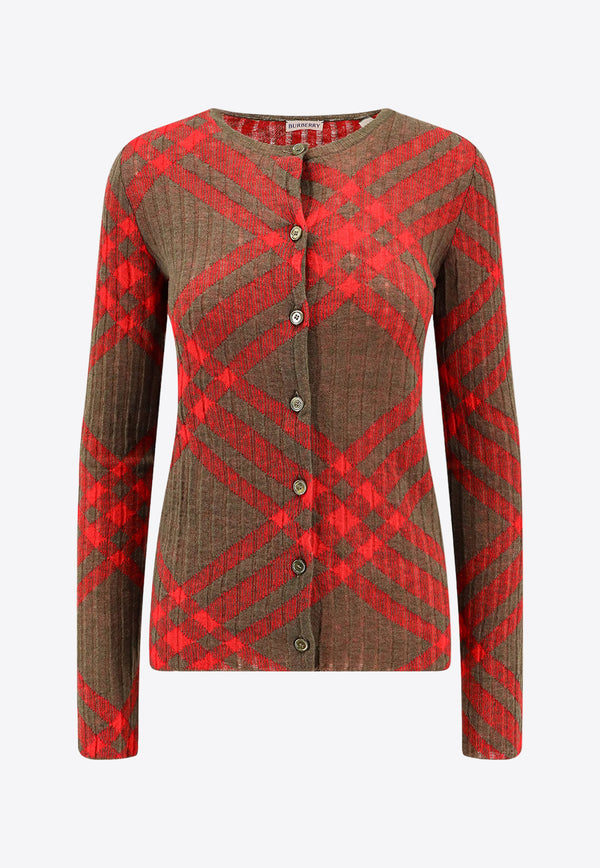 Burberry Mohair Blend Check Cardigan Red 8093583_C1205