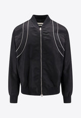 Alexander McQueen Contrasting Detail Zip-Up Bomber Jacket Black 794249QRAAK_1000