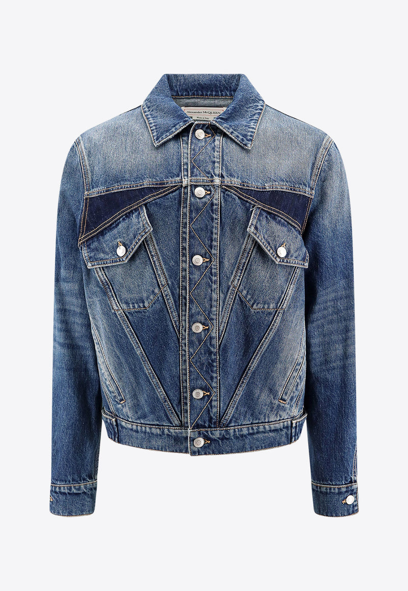 Alexander McQueen Twisted Seam Paneled Denim Jacket Blue 792158QYAA5_4211