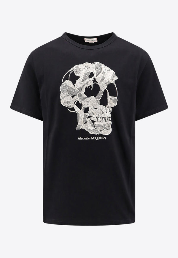 Alexander McQueen Flower Skull Print T-shirt Black 794579QXAAA_1000