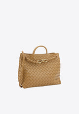 Bottega Veneta Medium Andiamo Top Handle Bag in Intrecciato Leather Dark Praline 766016VCPP1_9892