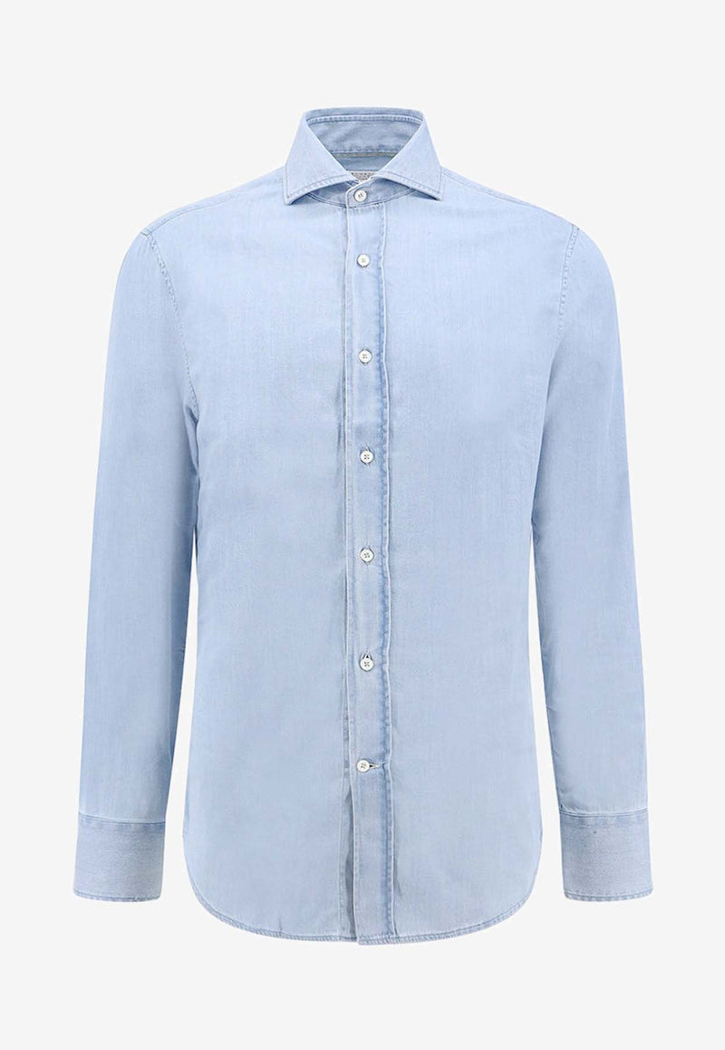 Brunello Cucinelli Long-Sleeved Denim Shirt Blue MR6831718_C008