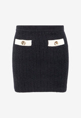 Self-Portrait Wool-Blend Knitted Mini Skirt Black AW24074SKB_BLACK