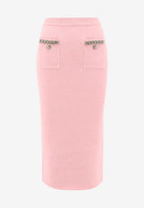 Self-Portrait Knitted Midi Pencil Skirt Pink AW24079MSKP_PINK