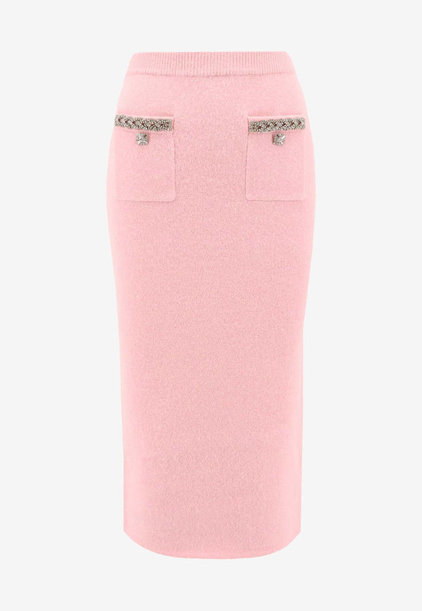 Self-Portrait Knitted Midi Pencil Skirt Pink AW24079MSKP_PINK