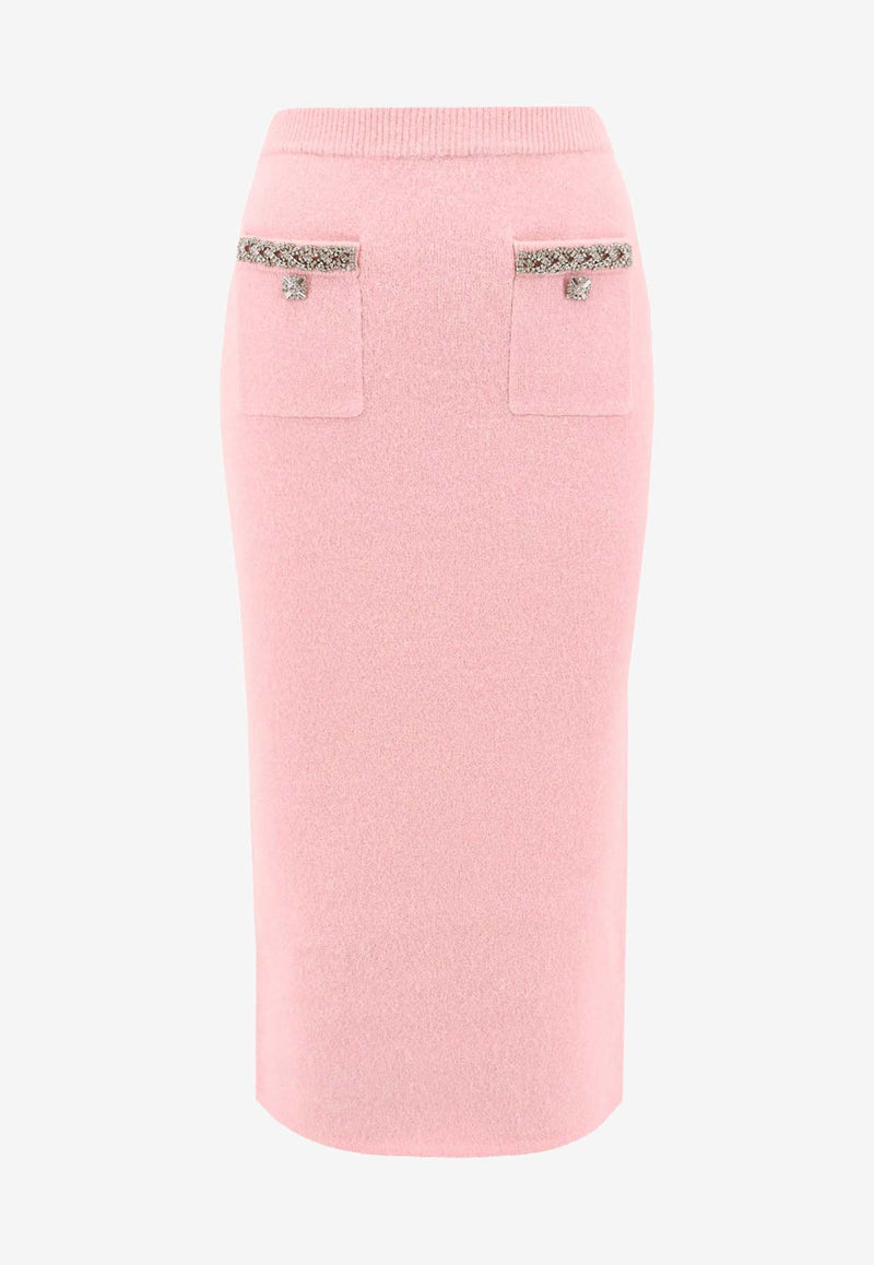 Self-Portrait Knitted Midi Pencil Skirt Pink AW24079MSKP_PINK