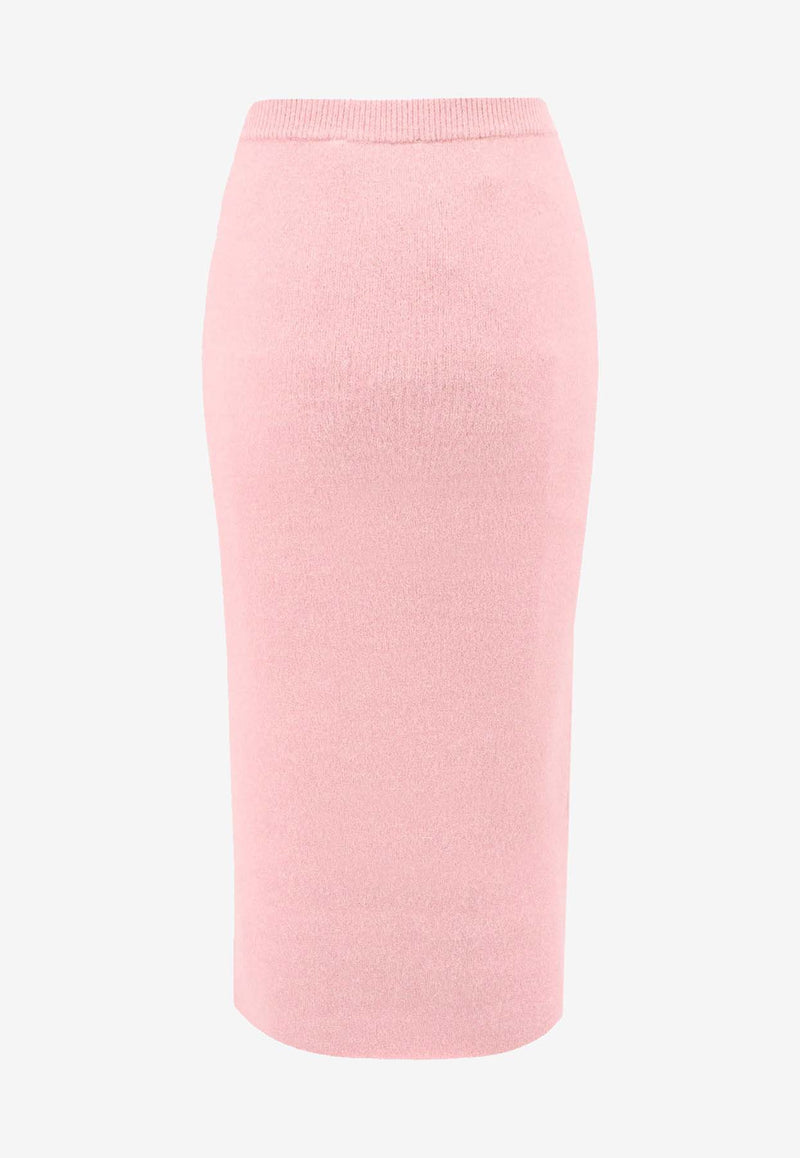 Self-Portrait Knitted Midi Pencil Skirt Pink AW24079MSKP_PINK